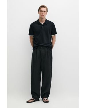 MASSIMO DUTTI 100% Cotton Structured Polo Shirt - Black