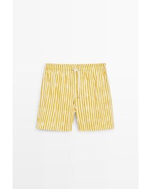 MASSIMO DUTTI Striped Printed Swimming Trunks - Yellow