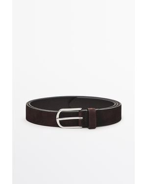 MASSIMO DUTTI Nubuck Leather Belt - Black