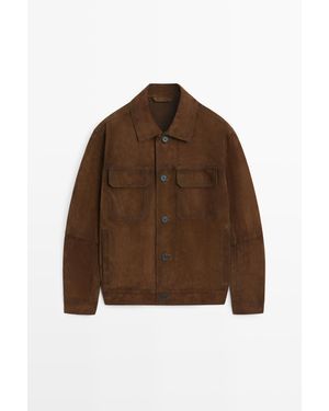 MASSIMO DUTTI Jack Met Suède En Leren Zakken - Bruin