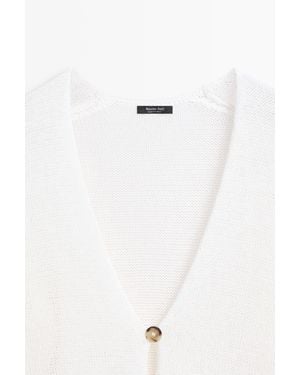 MASSIMO DUTTI Long Knit V-Neck Cardigan - White