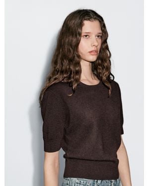 MASSIMO DUTTI Short Sleeve Wool Blend Jumper - Black