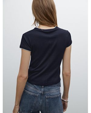 MASSIMO DUTTI Maglietta A Coste A Contrasto 100% Cotone - Blu