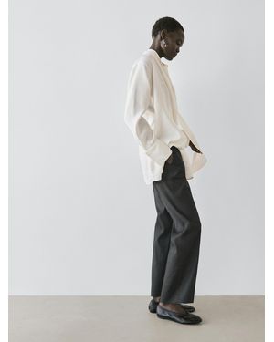 MASSIMO DUTTI Pantalón Straight Fit Con Lino - Blanco
