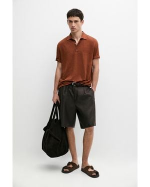 MASSIMO DUTTI 100% Linen Short Sleeve Polo - Brown