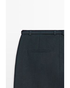 MASSIMO DUTTI Flowing Cotton-Linen Bermuda Shorts With Belt - Black