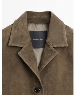 MASSIMO DUTTI Short Suede Leather Jacket - Green