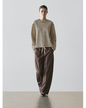 MASSIMO DUTTI Wool Blend Contrast Drawstring Trousers - Brown