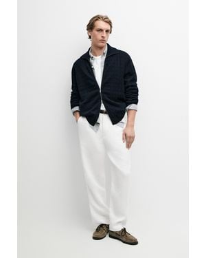 MASSIMO DUTTI 100% Cotton Braided Knit Cardigan - Blue