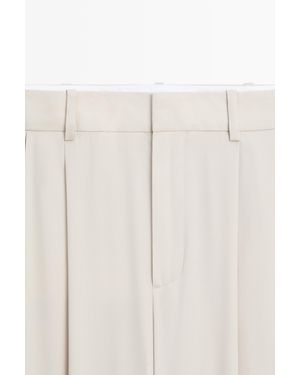 MASSIMO DUTTI Wool Blend Darted Pants With Button Detail - Natural