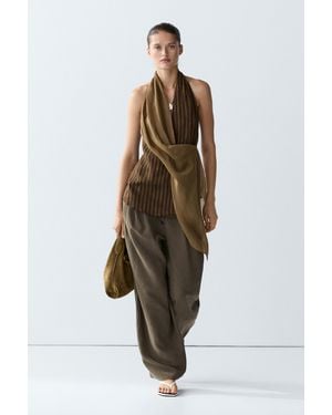 MASSIMO DUTTI Flowing Striped Halter Top Total Look - Green