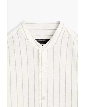 MASSIMO DUTTI Camisa Cuello Mao Rayas 100% Lino - Multicolor
