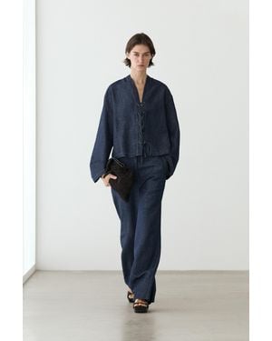 MASSIMO DUTTI Denimhemd Aus Leinen Im Total Look - Blau