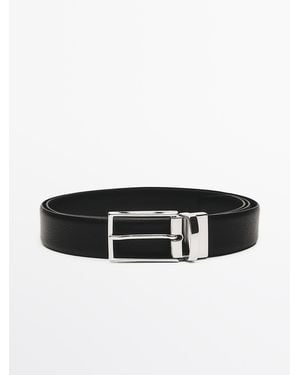 MASSIMO DUTTI Reversible Nappa Leather Belt - Black