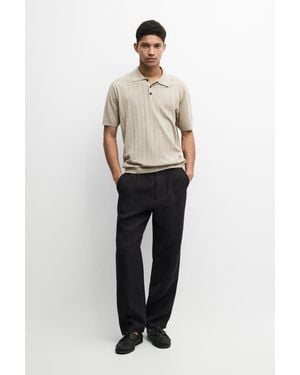 MASSIMO DUTTI Knit Short Sleeve Polo Shirt With Cotton - Natural