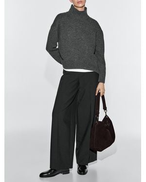 MASSIMO DUTTI Split Suede Leather Bag With Eyelets - Black