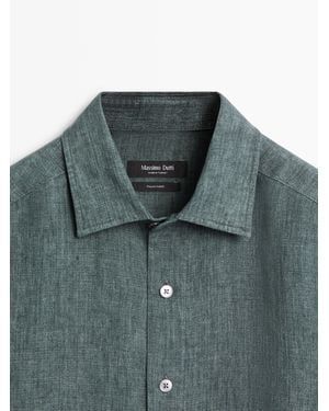 MASSIMO DUTTI Linen Shirt With Placket Detail - Green