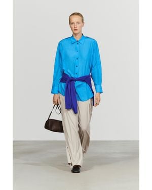 MASSIMO DUTTI Fließendes Hemd Aus 100% Seide Mit Schulterdetail - Blau