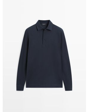 MASSIMO DUTTI Piqué Polo Met Structuur En Lange Mouw - Blauw