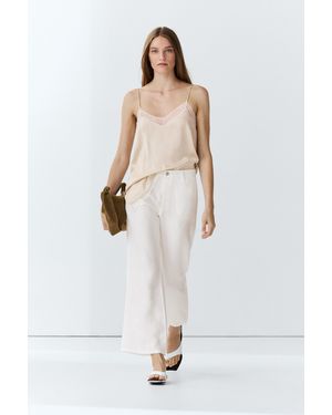 MASSIMO DUTTI 100% Linen Cropped Flare Fit Trousers - White