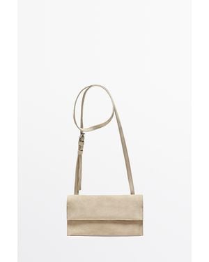 MASSIMO DUTTI Suede Leather Shoulder Bag - Natural