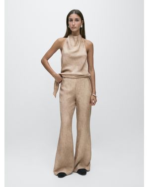 MASSIMO DUTTI Distressed-Effect Flowing Pants - Natural