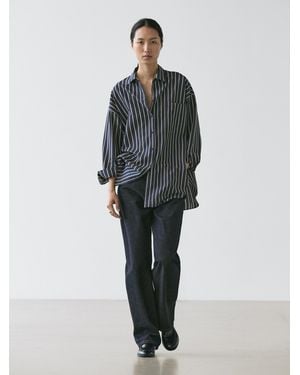 MASSIMO DUTTI Striped Flowing Shirt With Pocket Detail - Blue