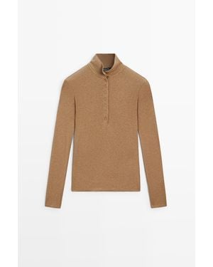 MASSIMO DUTTI T-Shirt Manches Longues Col Montant - Neutre