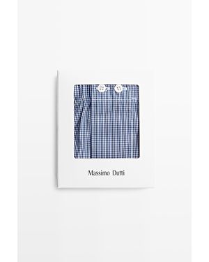 MASSIMO DUTTI 100% Cotton Micro-Check Boxers - Blue