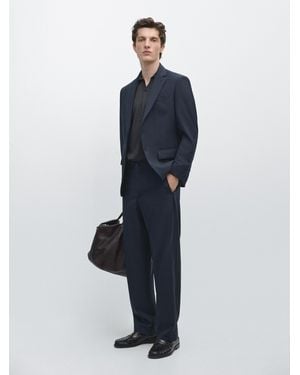 MASSIMO DUTTI Wide-Leg Cool Wool Suit Pants - Blue