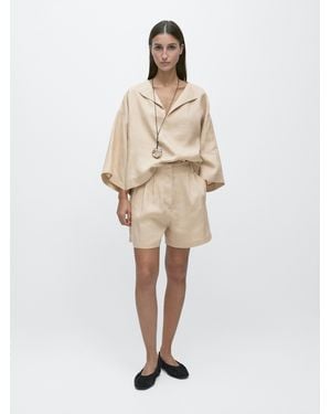 MASSIMO DUTTI 100% Linen Long Bermuda Shorts With Darts - Natural