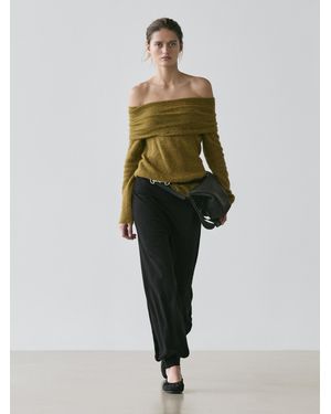 MASSIMO DUTTI Off-The-Shoulder Knit Sweater - Green