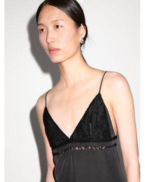 MASSIMO DUTTI 100% Silk Midi Dress With Lace Detail - Black