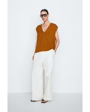 MASSIMO DUTTI 100% Cotton V-Neck Vest - Brown