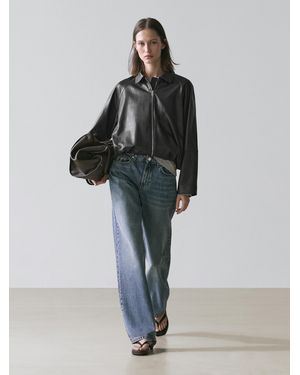MASSIMO DUTTI Oversize Nappa Leather Jacket - Black