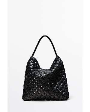 MASSIMO DUTTI Medium Braided Nappa Leather Bag - Black