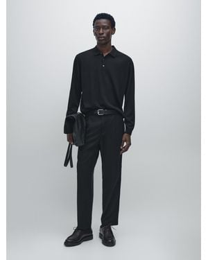 MASSIMO DUTTI Jersey Polo Punto 100% Lana Merino - Negro