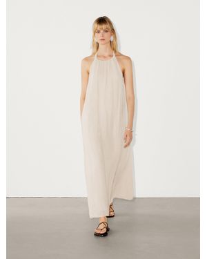 MASSIMO DUTTI Long Linen Halterneck Dress - Natural