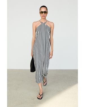 MASSIMO DUTTI Striped Midi Dress With Crisscross Straps - White