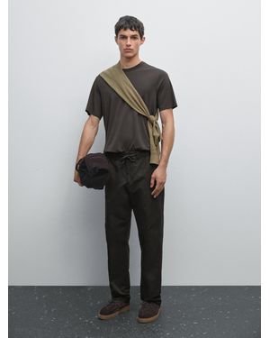 MASSIMO DUTTI Camiseta Manga Corta Mezcla Algodón - Gris