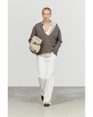 MASSIMO DUTTI Long-Line Knit Sweater With Neckline Detail - Gray