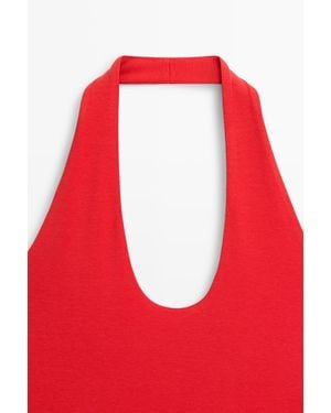 MASSIMO DUTTI Cotton Modal Blend Halter Top - Red