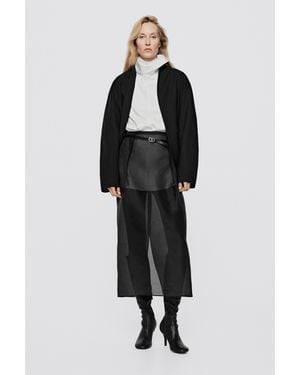 MASSIMO DUTTI Pleated 100% Silk Midi Skirt - Black