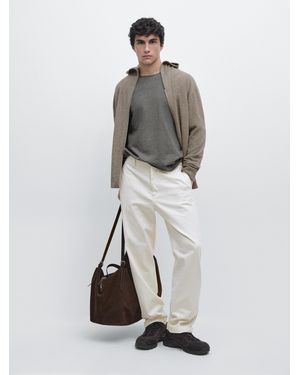 MASSIMO DUTTI Wool Blend Knit Cardigan With Hood - White