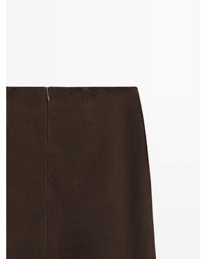 MASSIMO DUTTI Straight Nubuck Leather Midi Skirt - Natural