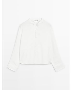 MASSIMO DUTTI Overhemd Met Opstaande Kraag En Naad Aan De Voorkant - Wit