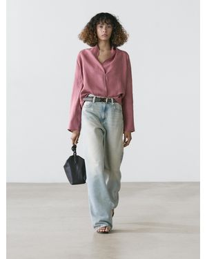 MASSIMO DUTTI Blusa Holgada Fluida Cruzada Lino - Rosa