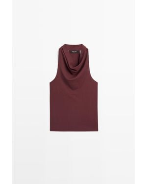MASSIMO DUTTI Top Van 100% Katoen Met Watervalkraag - Rood