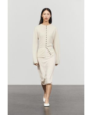 MASSIMO DUTTI Suede Wool-Blend Knit Button-Front Cardigan - Natural