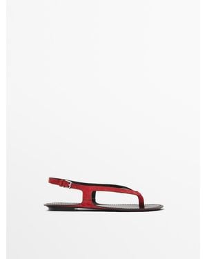 MASSIMO DUTTI Split Suede Flat Sandals - White